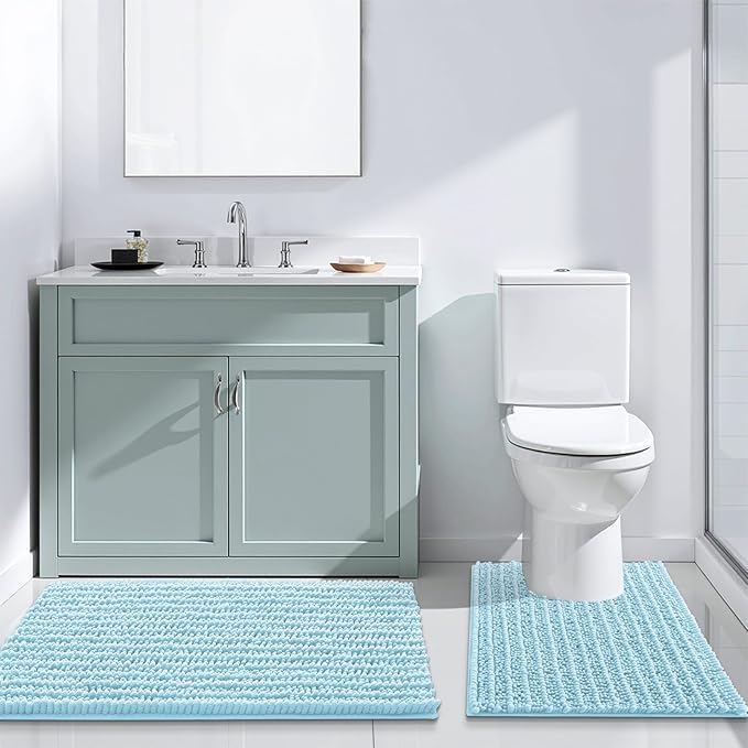 Arotive Luxury Chenille Bathroom Rug Mat, Extra Soft Thick Absorbent Shaggy Bath Rugs, Non-Slip Machine Wash Dry, Plush Bath Mats for Bathroom, Shower and Tub, 30x20, Blue