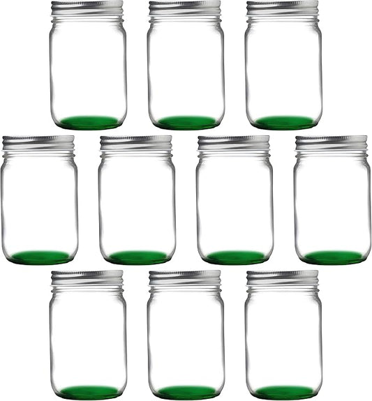 DISCOUNT PROMOS 10 Decorating Mason Jars Set, 12 oz. - Canning, Aluminum Lid - Green