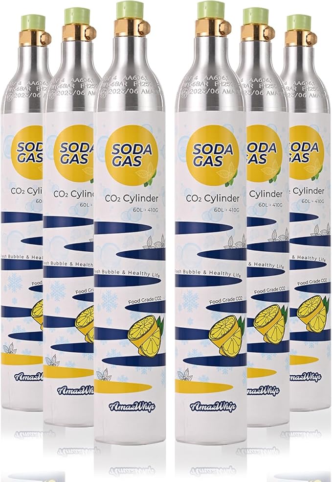 Carbon Dioxide Cylinder 60L, 14.5 Oz CO2 Gas Cylinder, Thread Exchange Carbonator Canister, Fully Charged Carbon Dioxide Cylinder for Soda Maker Water Machine (6 Cylinders)