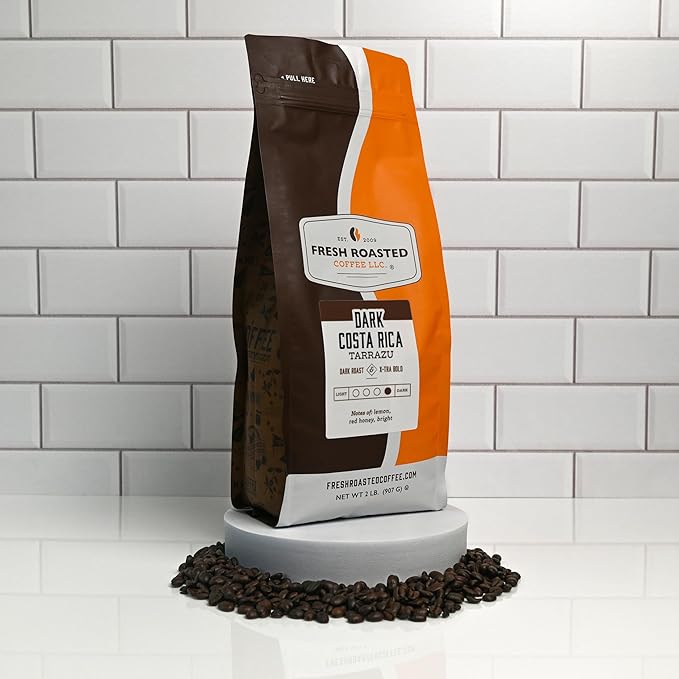 Fresh Roasted Coffee, Dark Costa Rican Tarrazu, 2 lb (32 oz), Dark Roast, Kosher, Ground
