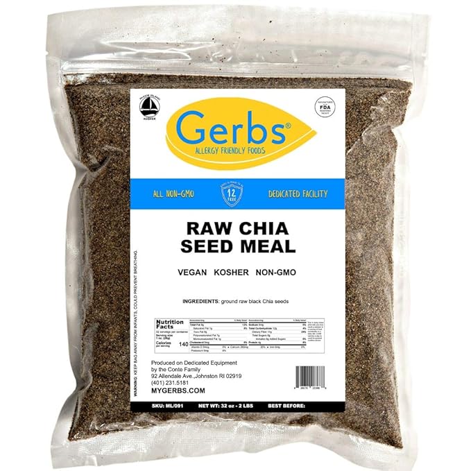 Raw Chia Seed Protein Meal Powder by Gerbs - 2 LBS Premium Seeds - Top 10 Food Allergen Free & Non GMO - Vegan & Kosher - Seed Country of Origin Mexico - Made in Rhode Island