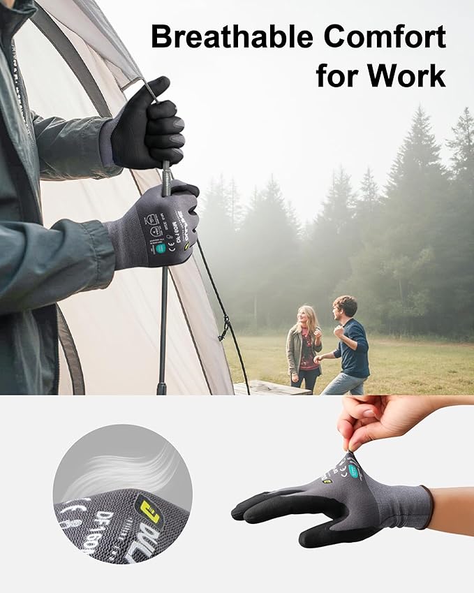 DULFINE Safety Work Gloves MicroFoam Nitrile Coated-12 Pairs Pack,Seamless Knit Nylon Glove with Black Micro-Foam Nitrile Grip,Ideal for General Purpose,Automotive,Home Improvement,Painting(XX-Large)