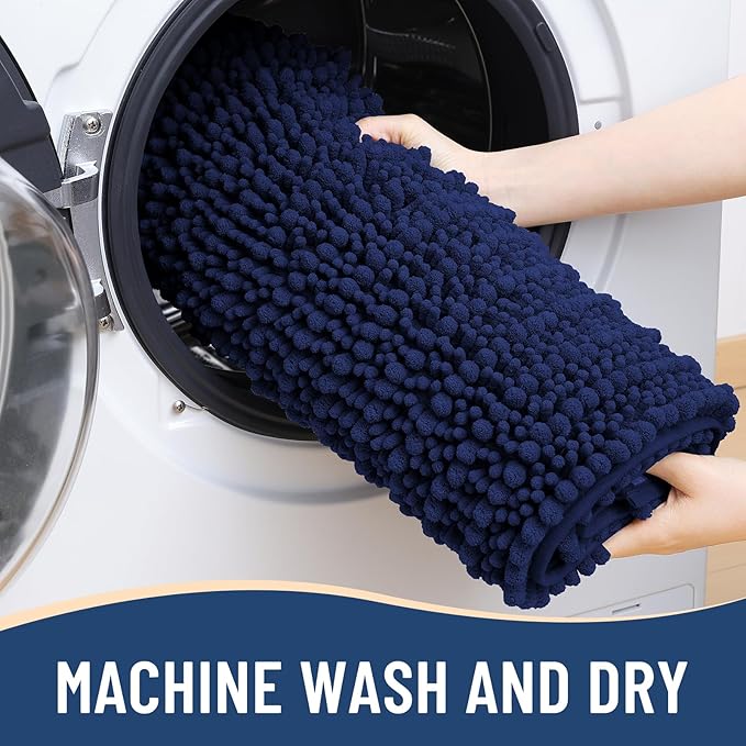 Arotive Luxury Chenille Bathroom Rug Mat, Extra Soft Thick Absorbent Shaggy Bath Rugs, Non-Slip Machine Wash Dry, Plush Bath Mats for Bathroom, Shower and Tub, 44x32, Navy