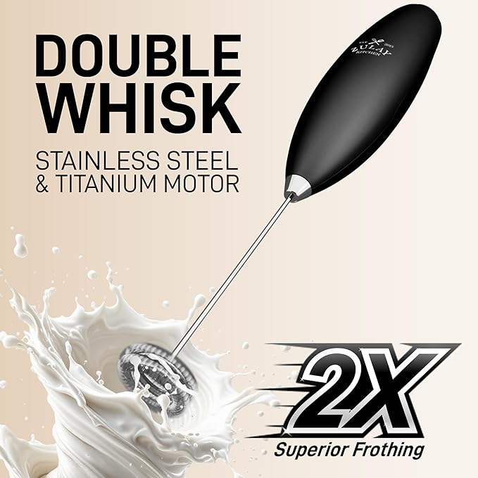 Zulay Kitchen Double Whisk Milk Frother – Handheld Foam Maker for Coffee, Lattes, Matcha, Hot Chocolate & Cappuccinos – Whip Creamy Froth in Seconds, Portable & Easy to Use -