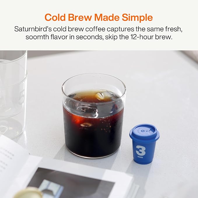 SATURNBIRD Coffee Instant Cold Brew, Dark Roast, Rich & Nutty Blend of 100% Specialty Arabica, Enjoy Hot or Cold, Freeze Dried Iced Coffee, 24 Single Servings for Home, Travel, Office (NO.5)