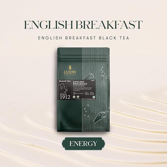 Luxmi Estates Tale of Two Estates Organic English Breakfast Tea (50 Tea Bags) Caffeinated Tea Bags For A Morning Boost and Natural Energy, With Certified Organic Darjeeling & Assam Black Tea