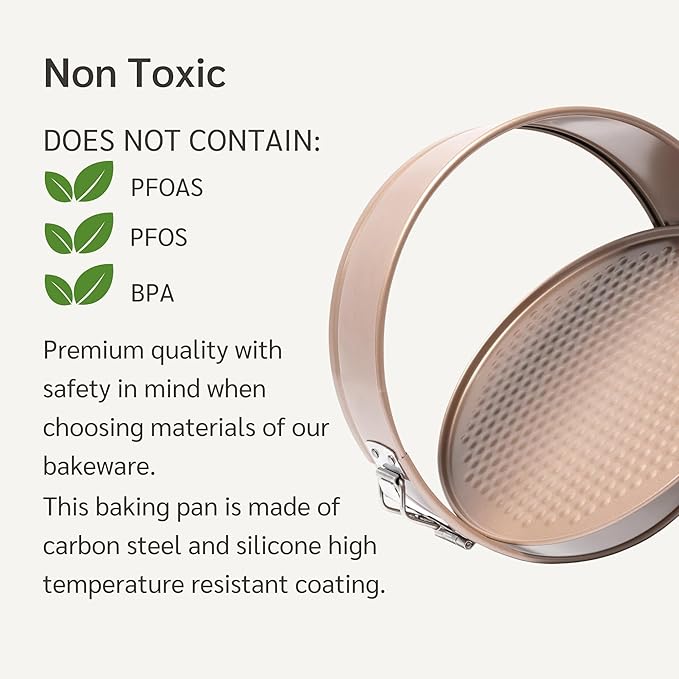 Nonstick 8 Inch Springform Cheesecake Pan | PFOA & BPA Free Non Toxic Spring Form Cake Mold | Best Nontoxic Non Stick Springform Pans for Baking | Leakproof Cake Tin