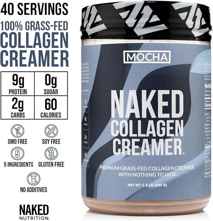Naked Collagen Mocha Coffee Creamer - Collagen Creamer For Coffee - Dairy-Free, Gluten-Free, GMO-Free - Support Hair, Skin, and Nails - 40 Servings