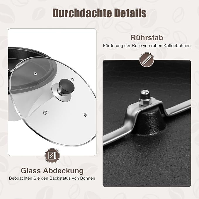 Coffee Roaster Machine for Home Use, 800W Tostadora De Cafe Coffee Bean Roaster Adjustable Temperature with Stir Bar And Glass Cover for Beans, Red Beans, Nuts