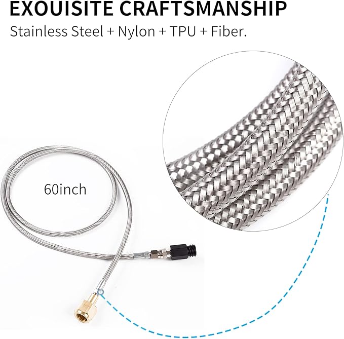 CO2 Tank CO2 Cylinder Direct Adapter with 60in Stainless Steel Hose, CGA320 to TR21-4 Carbonated Water Soda Maker Connector for Fizzi One Touch Jet Ninja Thirsti