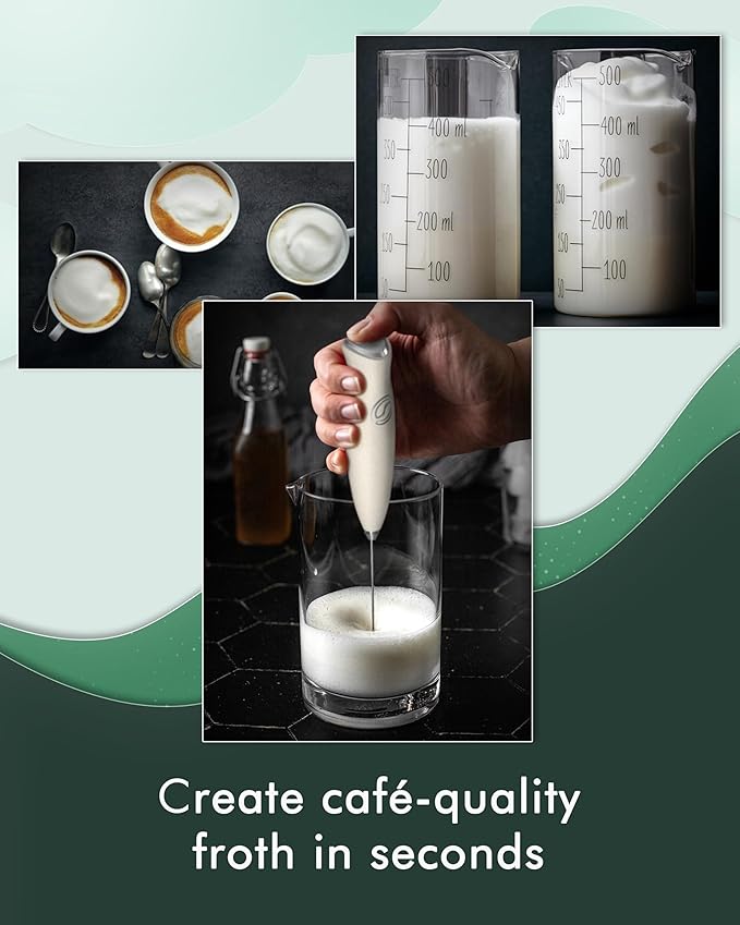 Milk Frother Handheld Frother Wand Drink Mixer Handheld Coffee Stirrers Electric Frother for Coffee Mixer Wand with 2 Whisk frother for protein powder coffee frother handheld-White