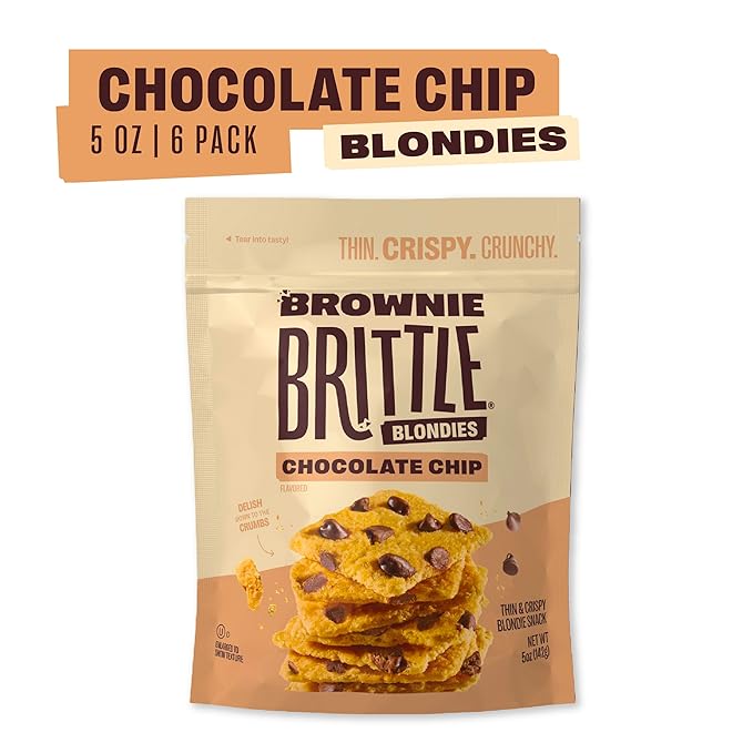 Brownie Brittle – Chocolate Chip Blondie Thin and Crispy Sweet Snacks (Pack of 6, 5 oz), Rich Gourmet Brownie Bites Dessert