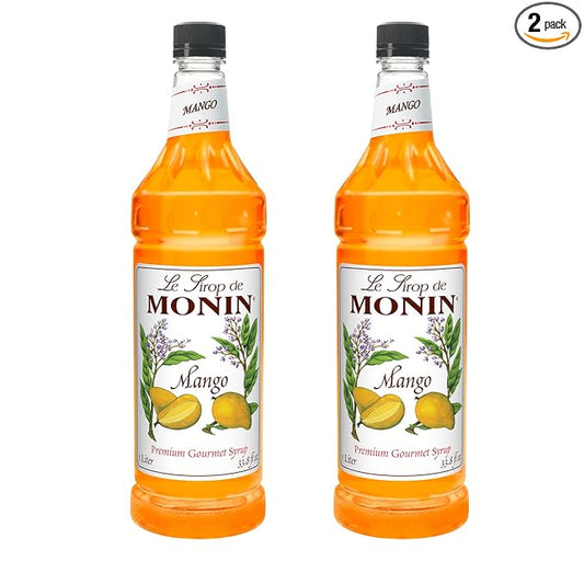 Monin - Mango Syrup, Tropical and Sweet, Great for Cocktails, Sodas, and Lemonades, Gluten-Free, Non-GMO (1 Liter, 2-Pack)