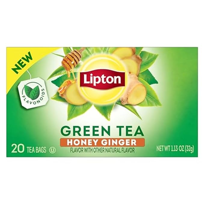 Lipton Honey Ginger Green Tea Bags, Flavored, Unsweetened Teabags for Hot Tea or Iced Tea with Caffeine and Flavonoids, 20 Total Tea Bags
