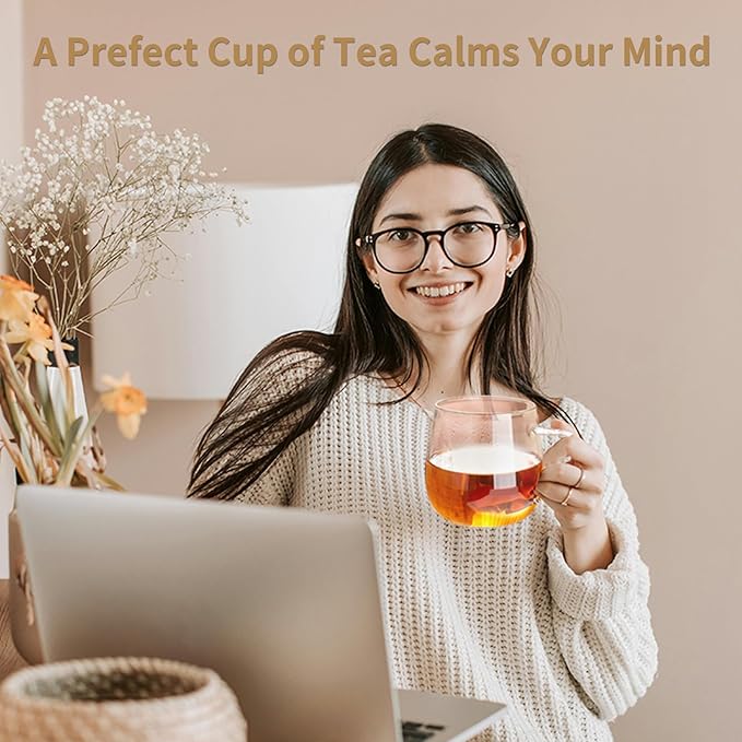 Glass Tea Cup with Infuser and Lid, 17.6oz/520ml Large Borosilicate Glass Teacup with Stailess Steel Filter, Clear Mug for Loose Leaf Blooming Tea, Dishwasher Safe - Tea Maker Gift