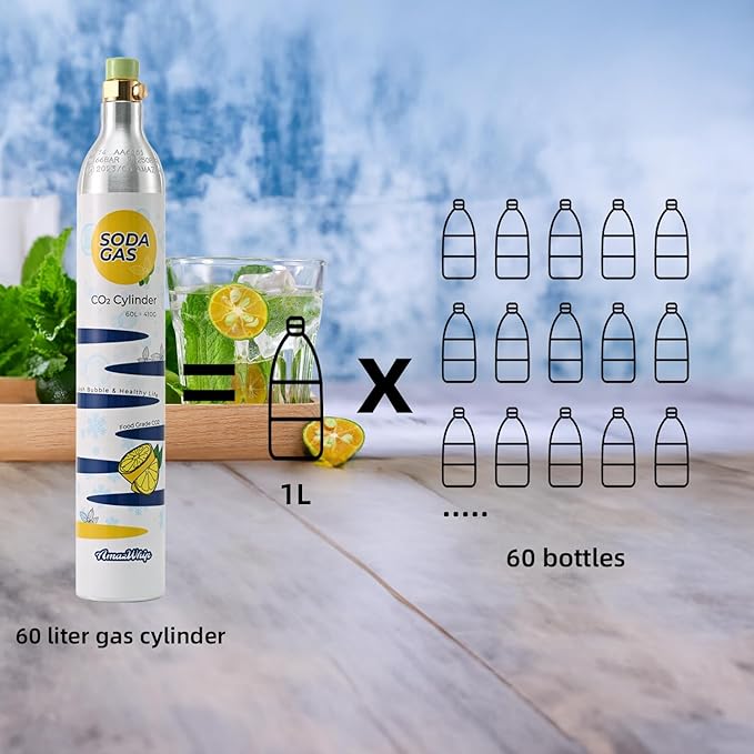 60L Thread Exchange Carbonator Canister, 14.5 Oz SodaMaker CO2 Gas Cylinder, Fully Charged Carbon Dioxide Cylinder for Soda Water Machine (4 cylinders)