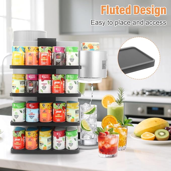 Flavor Pods Holder Compatible With Ninja Thirsti,Side-Mounted 4-tier Flavor Storage Holder Holds 20 Flavore Water Drops,Wooden Organizer for Ninja Thirsti WC1001/WC2002 Soda Maker Drink System