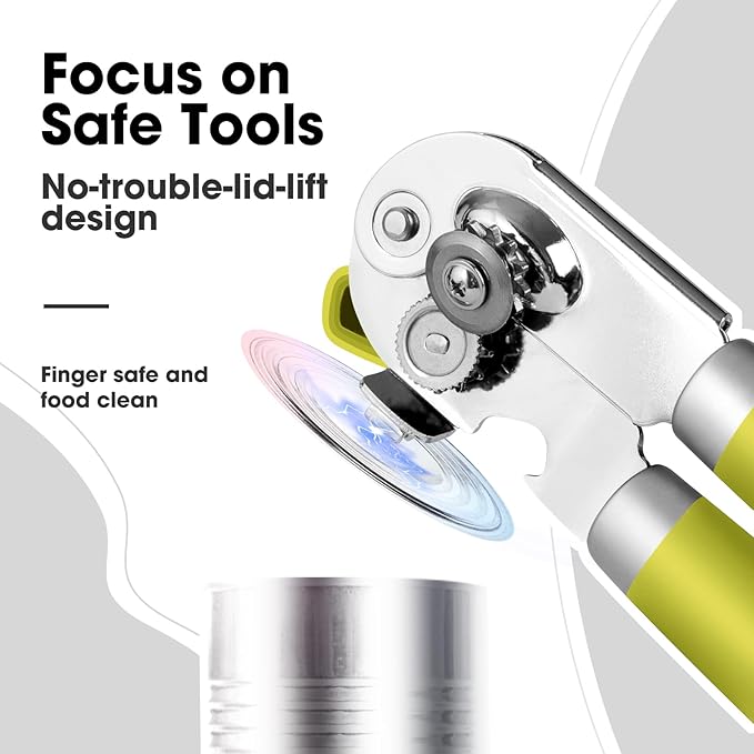Beneno Can Opener Manual with Magnet, Hand Held Heavy Duty Can Opener with Durable Sharp Blade Smooth Edge, Big Effort-Saving Knob, Soft Grip Rubber Handle, Multifunctional Bottle Opener, Lime Green