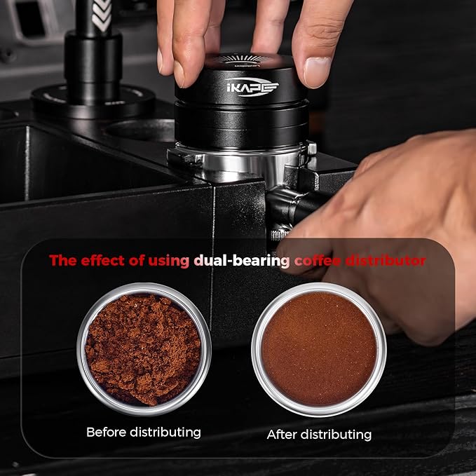 IKAPE 53.3MM Espresso Distributor, Dual-Bearing & High-Speed Rotation Coffee Distributor, Coffee Leveler, Espresso Tamper Tool, Adaptive Height Coffee Leveler for 54mm Portafilters