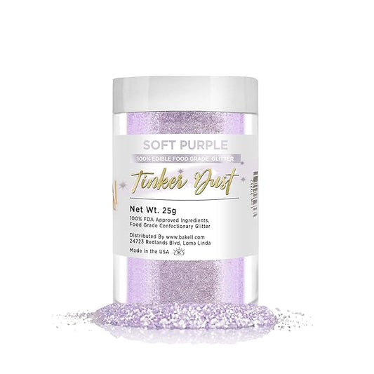 BAKELL Soft Purple Edible Glitter, 25 Grams | TINKER DUST Edible Glitter | KOSHER Certified | 100% Edible Glitter | Cakes, Cupcakes, Cake Pops, Drinks, Dessert Vegan Glitter & Dusts (25g, Soft Purple)