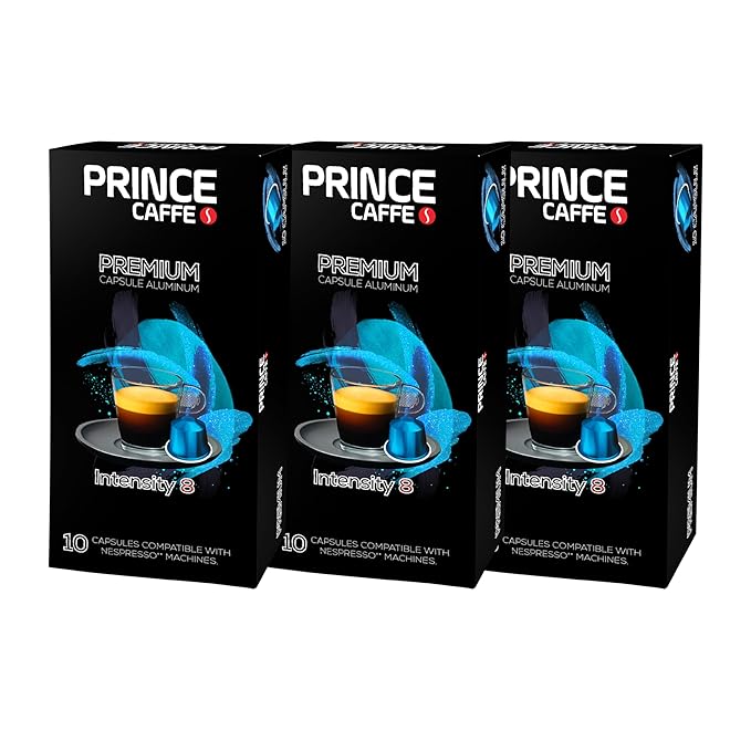 Prince Caffe Espresso Pods – Premium Intensity 8, Medium-Dark Roast, The Espresso Coffee Pods Are Compatible with Nespresso Original Line Machines, 30 Count (3 x 10 Capsules) Premium Quality Coffee Capsules.