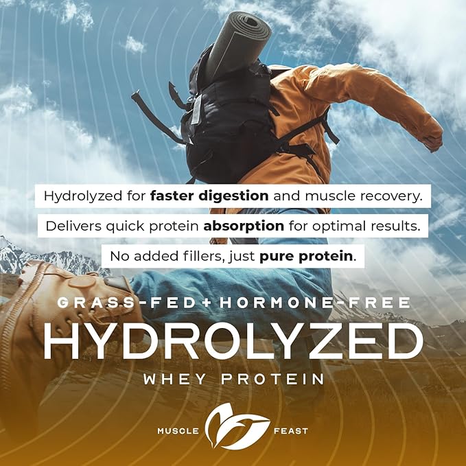 Muscle Feast Hydrolyzed Whey Protein Powder, Grass Fed and All Natural Hormone-Free, Hydro Whey Powder for Men and Women, Gluten Free, Non-GMO, Delicious Hydrolyzed Protein Powder, Unflavored, 5lb