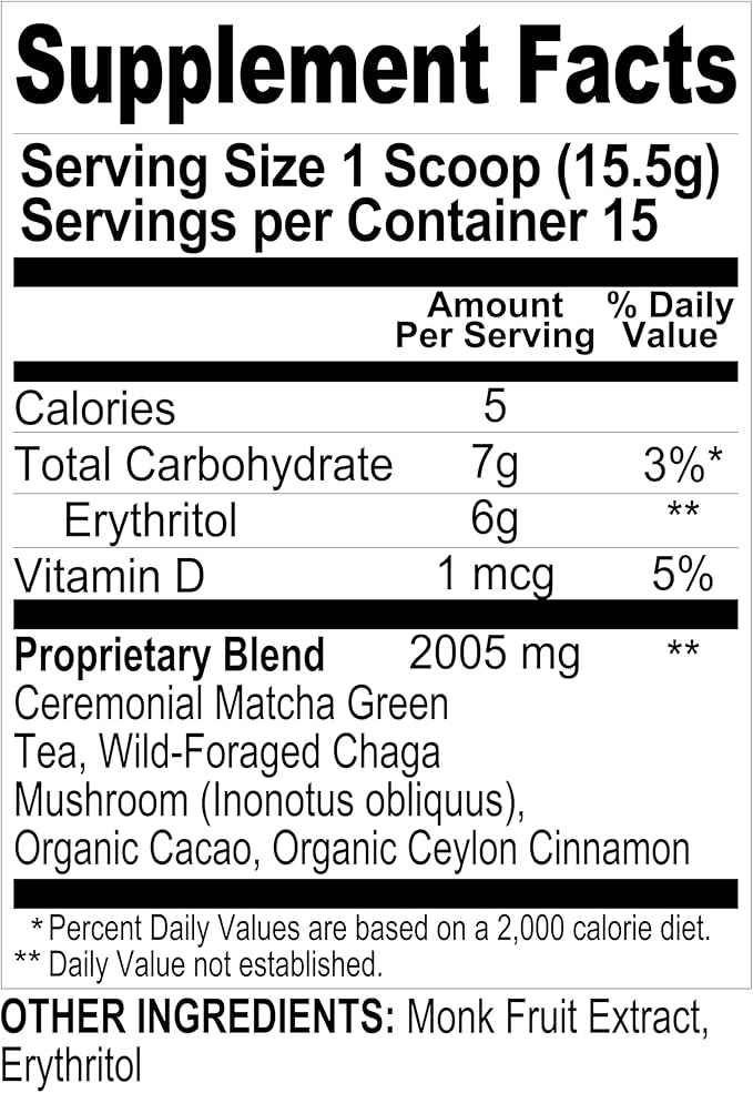 Renude Chaga Matcha - Chaga Mushroom Powder, Superfood Drink Mix with Adaptogens, Ceremonial Grade Mushroom Matcha, Keto, Vegan, Sugar Free, Natural Energy & Immune Support - 15 Servings per Bag