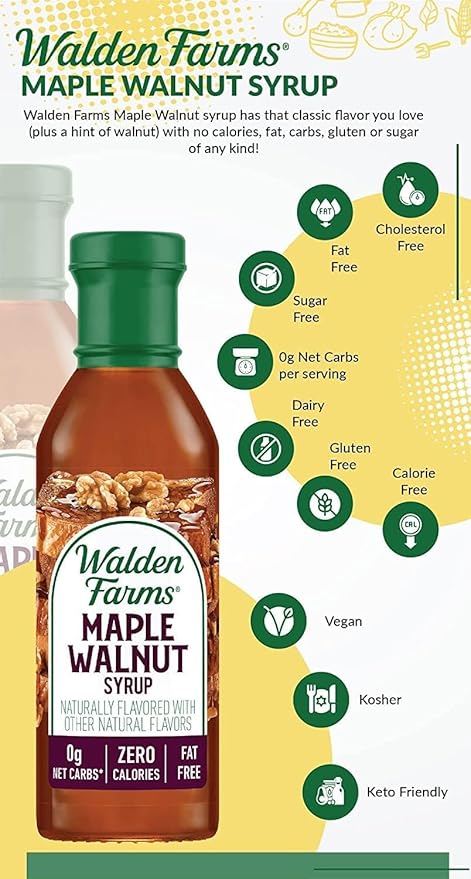 Walden Farms Maple Walnut Syrup – Perfect for Pancakes, Waffles, Desserts – Zero Calorie, Sugar-Free, Low Carb, Keto-Friendly, Gluten-Free, Vegan – 12 oz Bottle