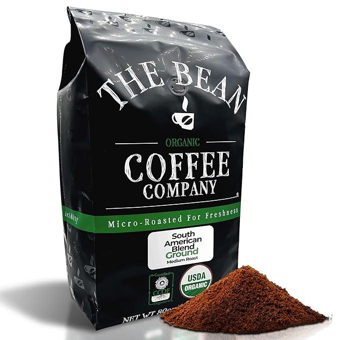 The Bean Organic Coffee Company South America, Medium Roast, Ground Coffee, 5-Pound Bag, Café molido tostado orgánico