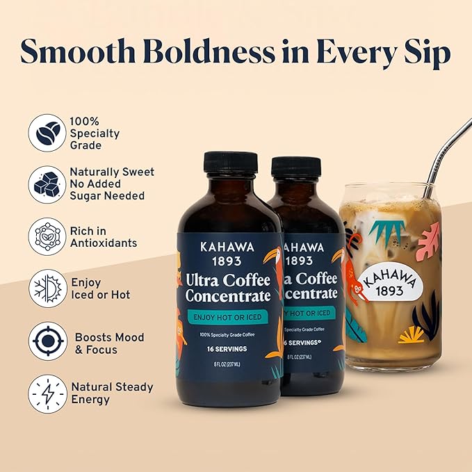 Kahawa 1893 Ultra Coffee Concentrate (16 Servings) - Instant Hot, Cold or Iced Coffee, As Seen on Shark Tank, High Antioxidants, Naturally Sweet, Organically Grown, Cultivated & Ethically Sourced