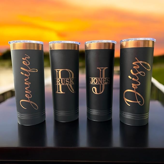 Personalized Skinny Tumbler 20oz with Slider Lid and Staw by iProductsUS - Personalized Laser Engraved Stainless Steel Custom Vacation Mug, 10 colors and 25 Designs, (Royal Blue)
