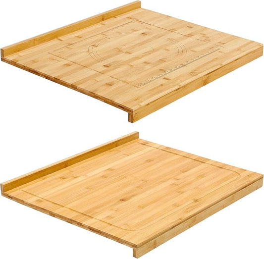 Vesici Reversible Pastry Board with Lip for Rolling Dough Large Wooden Cutting Chopping Kneading Board with Engraved Measurements for Counter Table Top Kitchen(Wood,24 x 22.8 x 1.5 Inch)