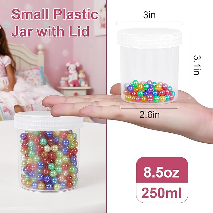 Wide Mouth Travel Containers, PP Clear Leak Proof Travel Plastic Jars with Lids for Creams Lotion Cosmetic, Jewelry Beads, Sample, Small Items Storage (4 Pcs 3.4 oz，4 Pcs 8 oz)