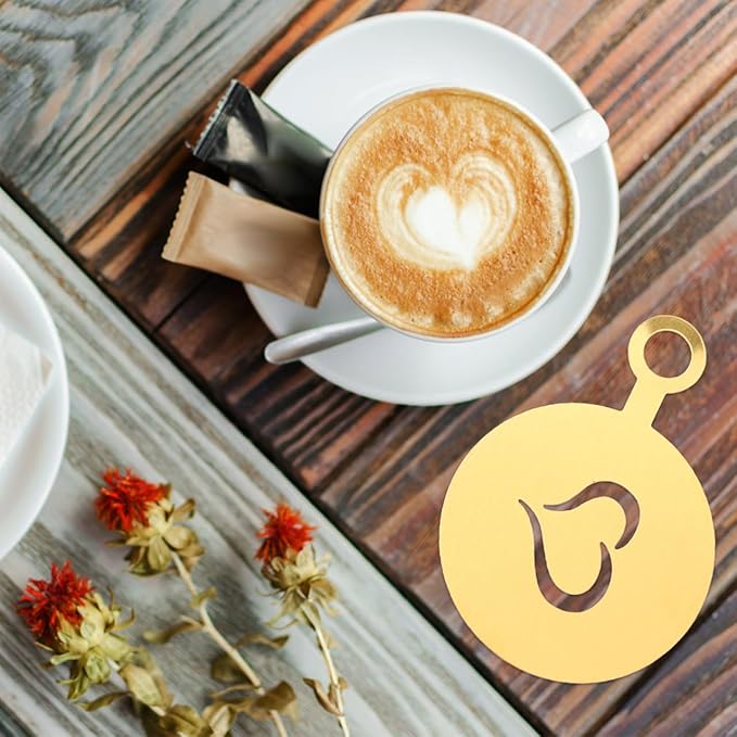 4Pcs Stainless Steel Coffee Stencils for Latte Art Easy to Clean Cappuccino Templates Milk Spray Tools for Home Decorating