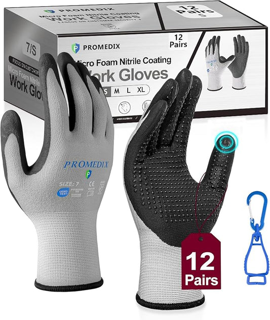 PROMEDIX P Nitrile Coated Work Gloves,MicroFoam Safety Work Gloves Men,Seamless Knit Nylon&spandex Gloves with Grip