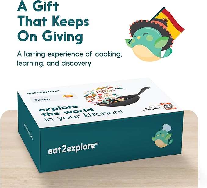 eat2explore Cooking Kits for Kids – Interactive & Educational Kids Cooking Sets Real for Ages 5 and Up,3 Recipe Cards & Global Ingredients – Fun Gift for Young Chefs (Spain Edition)