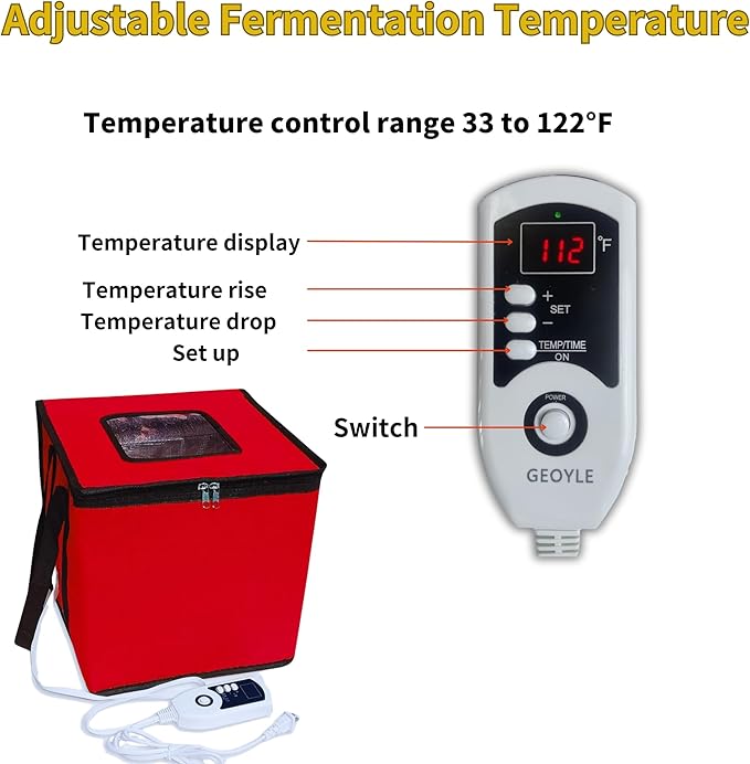 Bread Proofing Box Heated, Foldable Dough Proofer Temperature/Timer Control Sourdough Warmer for Making Bread, Pizza,Yogurt, Natto and Handmade Soap Red, 10.6 * 10.6 * 10.6inch