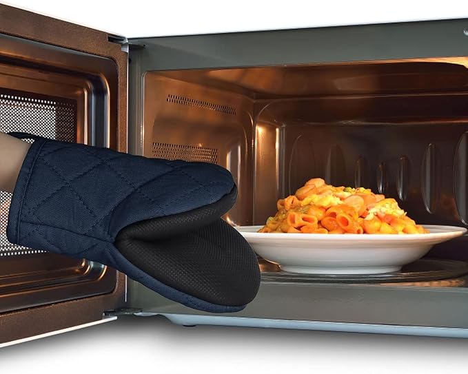Short Oven Mitts, Heat Resistant Silicone Kitchen Mini Oven Mitts for 500 Degrees, Non-Slip Grip Surfaces and Hanging Loop Gloves, Baking Grilling Barbecue Microwave Machine Washable, 1 Piece