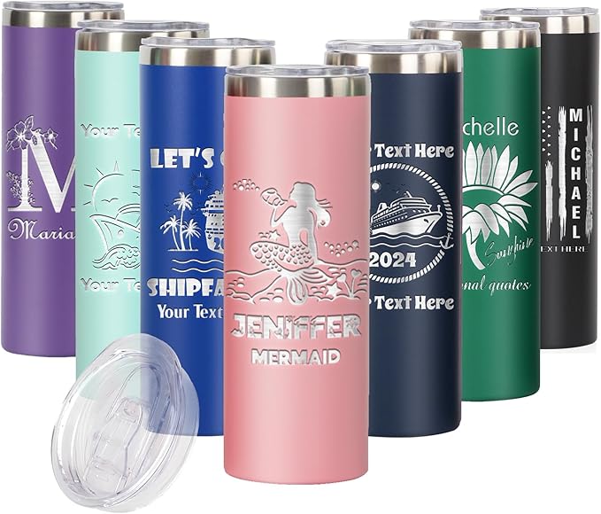 Personalized 20oz Skinny Tumbler: Engraved, Stainless Steel, Insulated, Leak-Proof Lid & Straw, Hot/Cold for Hours, Ideal for Coffee, Water, Wine, Gift for Birthdays, Weddings, Holidays, (25 designs)