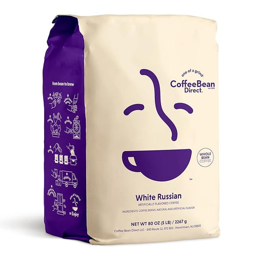 Coffee Bean Direct White Russian Flavored, Whole Bean Coffee, 5 Pound Bag (Pack of 1)