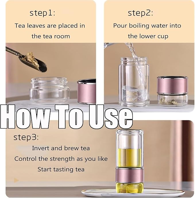 Tryteava Glass Infuser, Tryteava 3-in-1 Smart Tea Infuser, Portable Glass Double Wall Tea Infusers Bottle, with Stainless Steel Filter, Hot & Cold Brew, For Loose Leaf, Office Home (Black, 420ml)