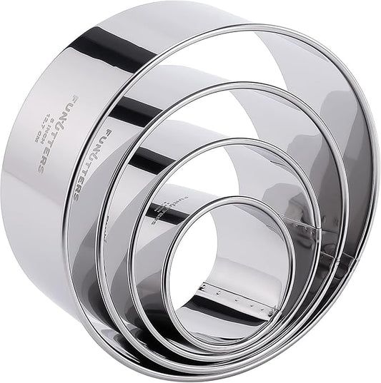 Cookie Cutter Set, 4 Pc. Kit, Measuring 2'', 3'', 4'' and 5'', Round Metal Baking Rings for Pastry, Biscuits, and Dough Cutting, Heavy Duty and Reusable, Multiple Sizes
