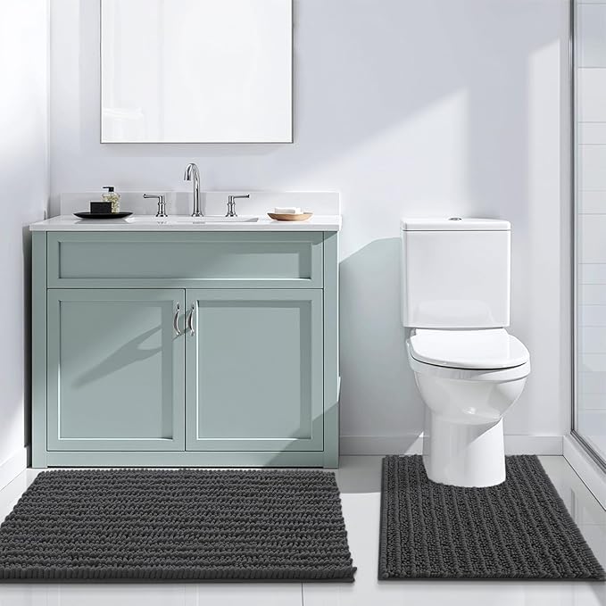 Arotive Luxury Chenille Bathroom Rug Mat, Extra Soft Thick Absorbent Shaggy Bath Rugs, Non-Slip Machine Wash Dry, Plush Bath Mats for Bathroom, Shower and Tub, 50x30, Dark Grey