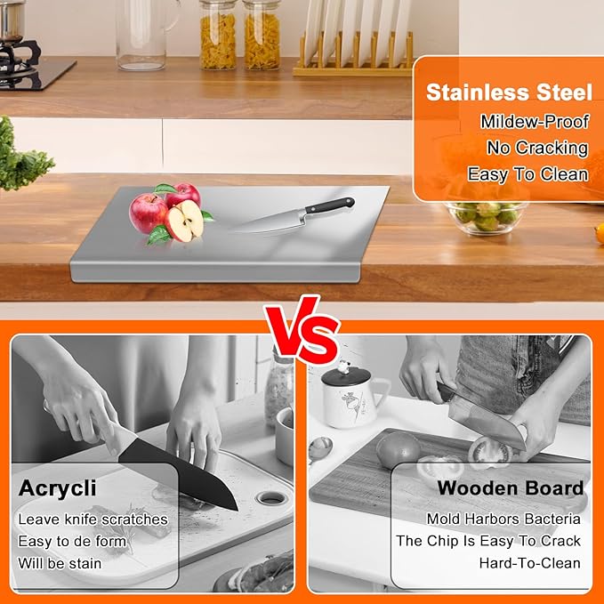 304 Stainless Steel Cutting Board with 2 Pack Non-Slip Mats, Yoposeo Heavy Duty Baking Cutting Chopping Boards for Kitchen, Meat, Fruits, Vegetables, Bread and Baking (11.8" X 11.8"/ 30 X 30cm)