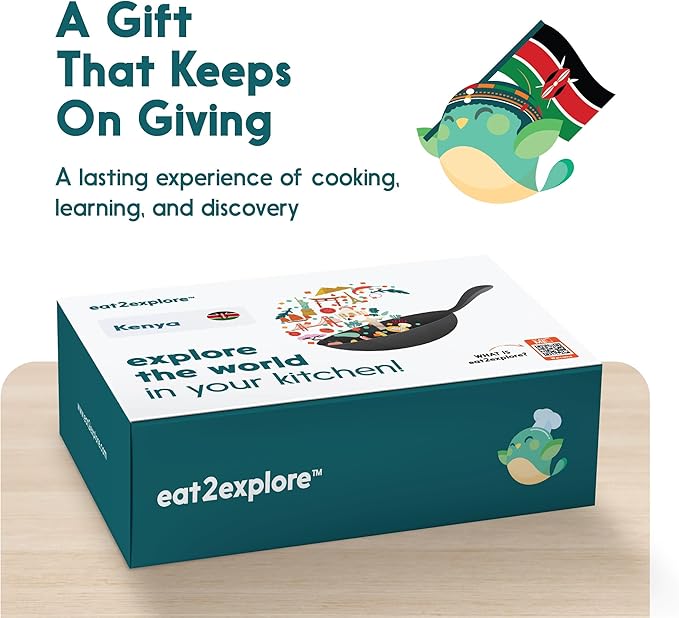 eat2explore Cooking Kits for Kids – Interactive & Educational Kids Cooking Sets Real for Ages 5 and Up,3 Recipe Cards & Global Ingredients – Fun Gift for Young Chefs (Kenya Edition)