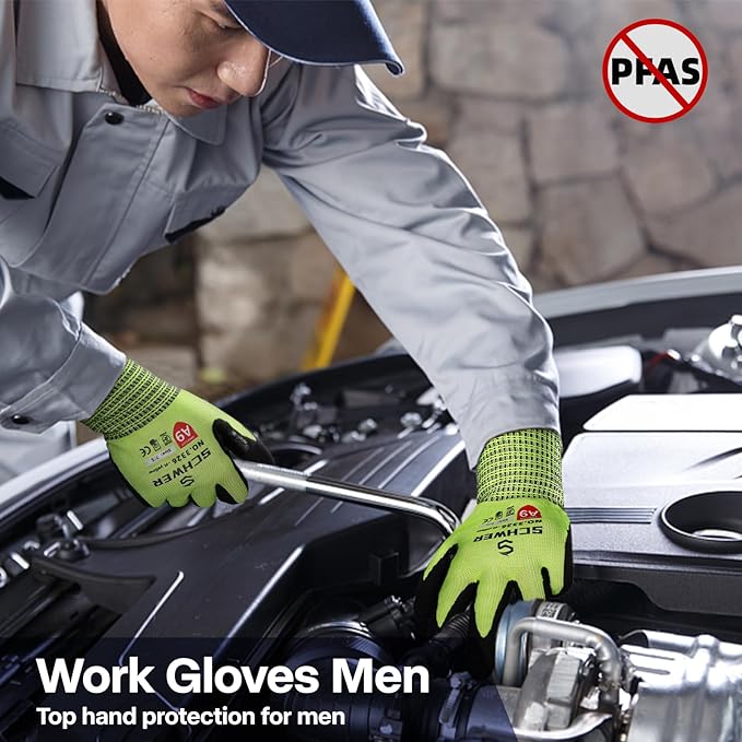 Schwer ProGuard Highest Level Cut Resistant Work Gloves PR3326 for Extreme Protection，ANSI A9 Cut Gloves with Reinforced Thumb, Non Slip, Breathable, Cooling, Durable, Touch-screen, Yellow 1 Pair（XL）