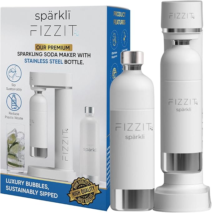FIZZIT Fizz & Flavor Power Bundle | Soda Maker with 12-Flavor Drink Mix Variety Pack & 2 CO? Cylinders | Customizable Carbonation, Eco-Friendly, No Electricity Needed