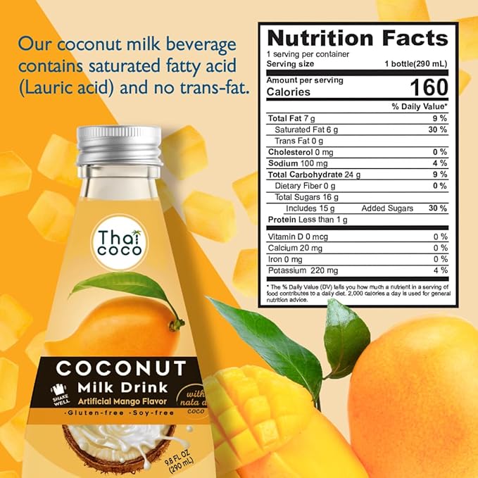 Thai Coco - Mango Coconut Milk Drink with Nata De Coco - 9.8 fl. oz. 4 Pk
