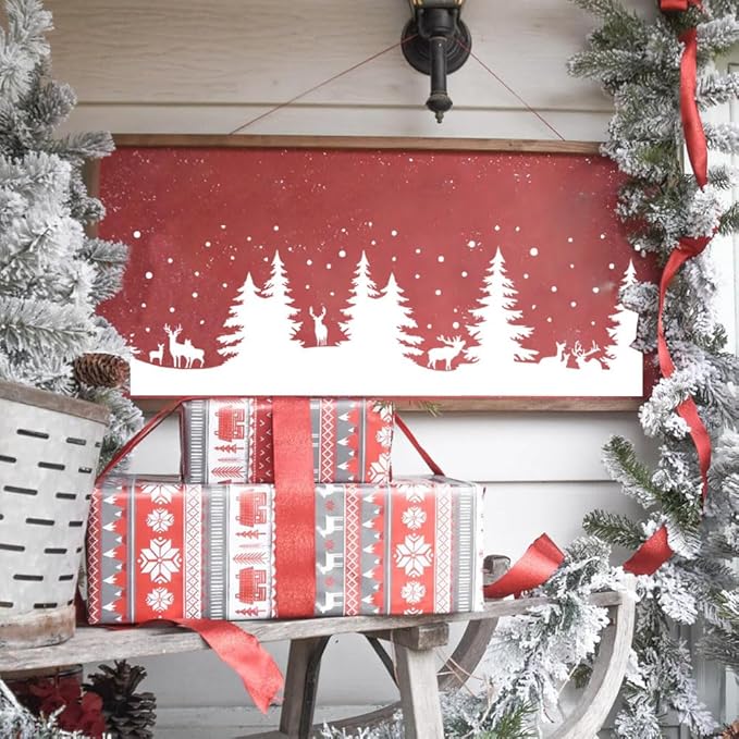 Christmas Stencils for Window Glass Large Christmas Stencil Forest Deer Stencil for Doormat Winter Scene Holiday Drawing Templates for Painting on Wall Canvas Paper Doormat
