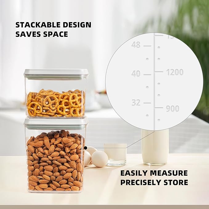 JIMALL Pop Containers for Food Storage, Stackable Food Containers with Lids Airtight, Leak-proof Containers for Cereal Flour & Sugar, 8 Piece Set-3.5Qt,2.9Qt,2.1Qt,1.3Qt